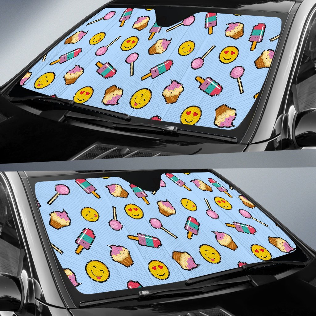 Emoji Dessert Pattern Print Car Sun Shade-grizzshop