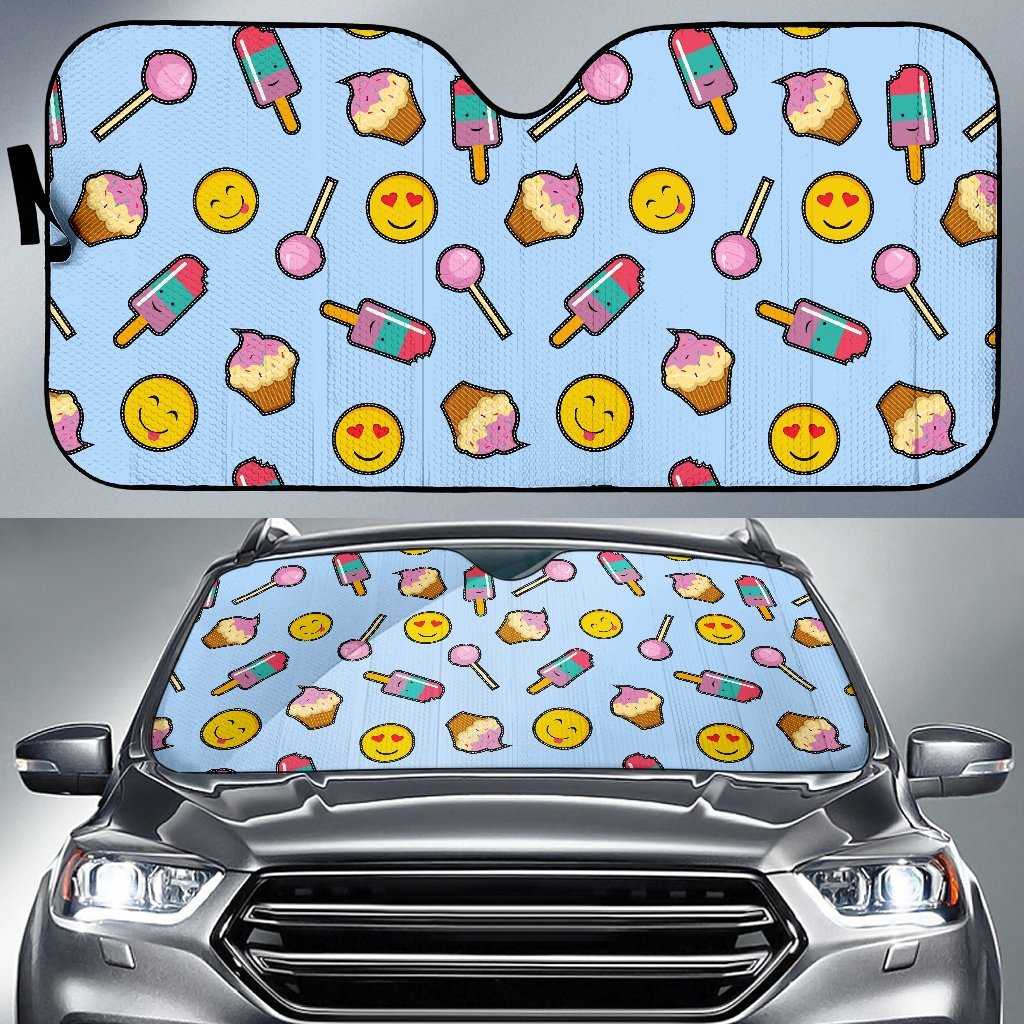 Emoji Dessert Pattern Print Car Sun Shade-grizzshop