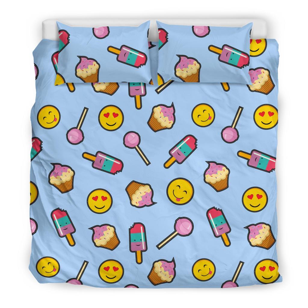 Emoji Dessert Pattern Print Duvet Cover Bedding Set-grizzshop