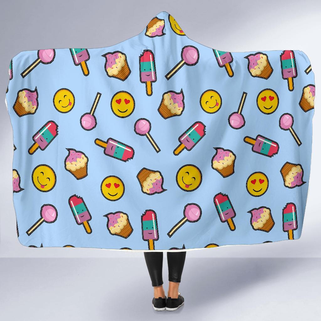 Emoji Dessert Pattern Print Hooded Blanket-grizzshop