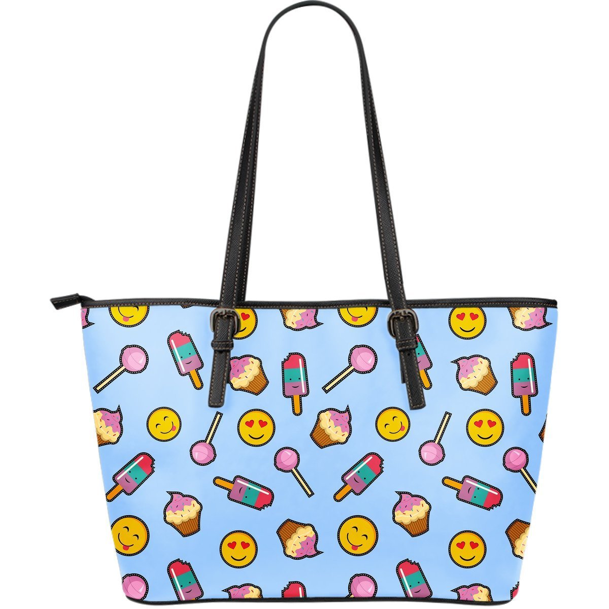 Emoji Dessert Pattern Print Leather Tote Bag-grizzshop