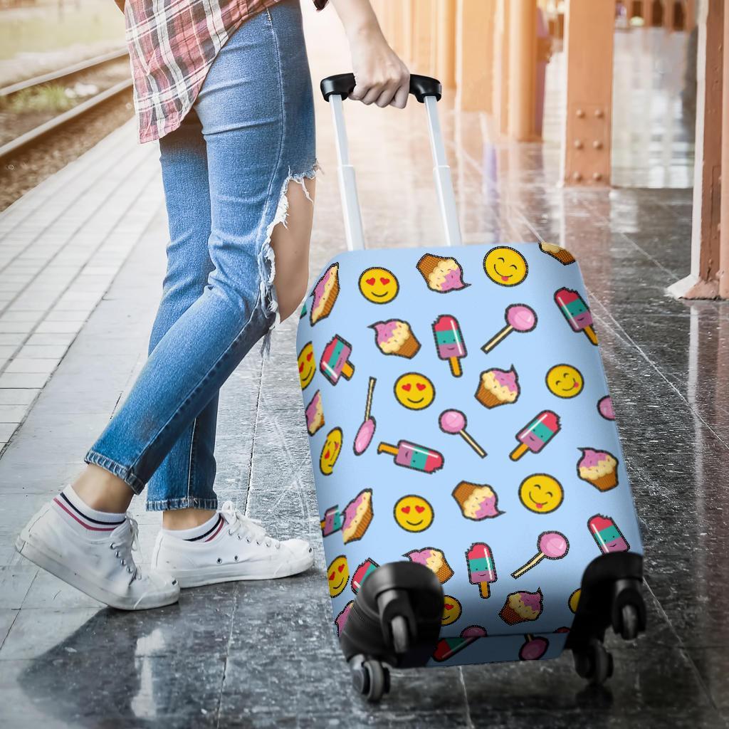 Emoji Dessert Pattern Print Luggage Cover Protector-grizzshop