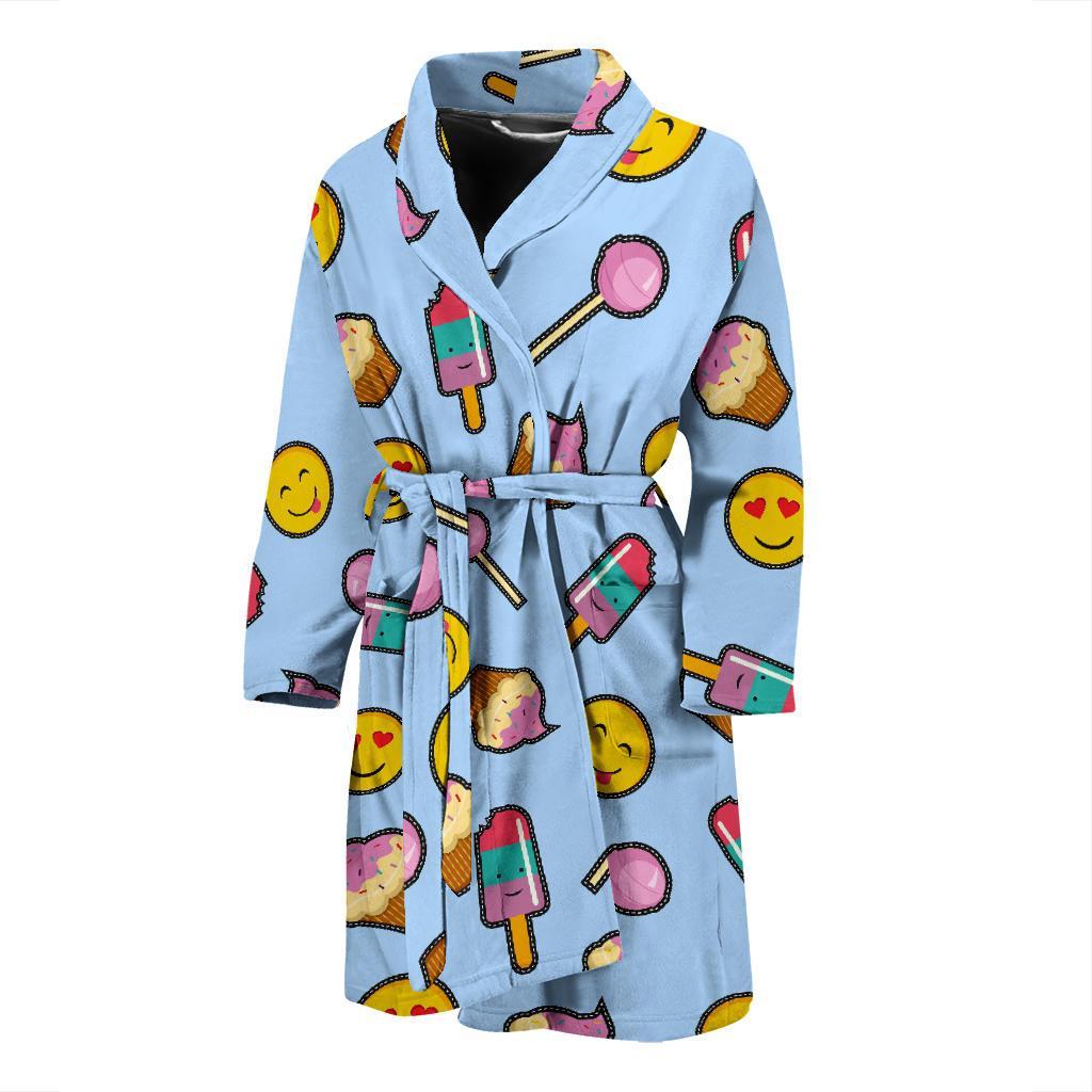 Emoji Dessert Pattern Print Men Long Robe-grizzshop