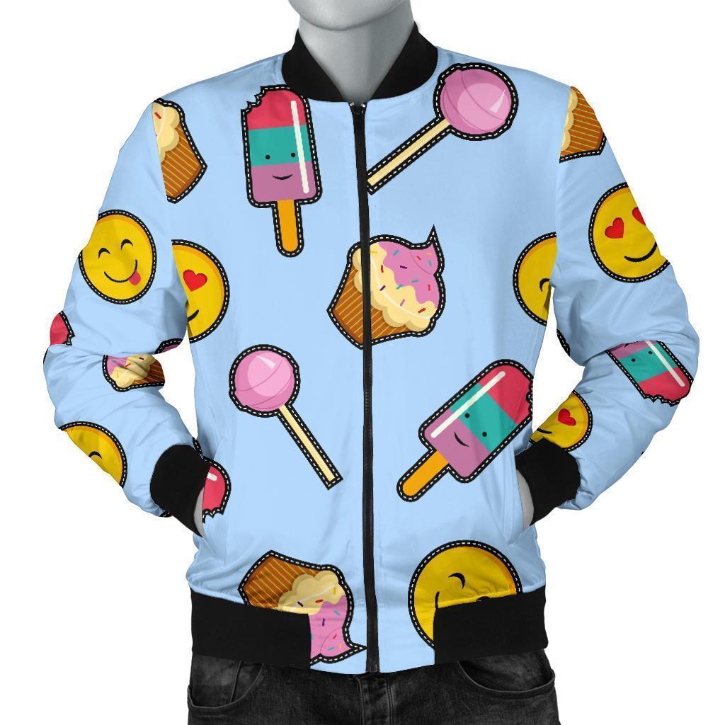 Emoji Dessert Pattern Print Men's Bomber Jacket-grizzshop