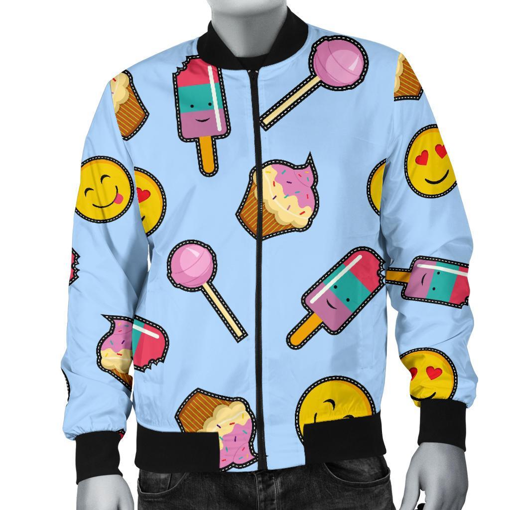 Emoji Dessert Pattern Print Men's Bomber Jacket-grizzshop