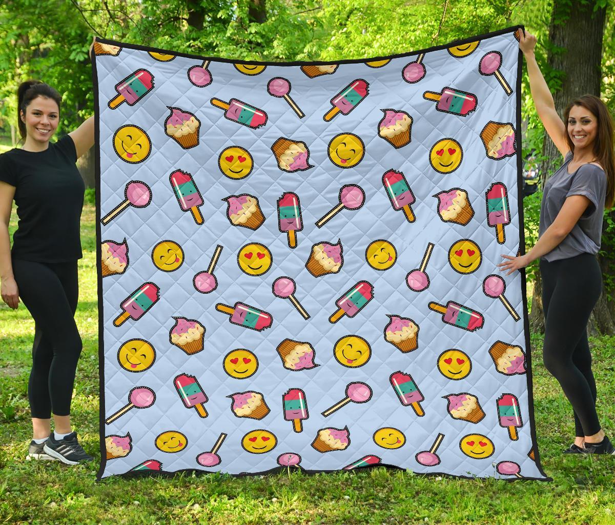 Emoji Dessert Pattern Print Quilt-grizzshop