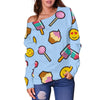 Emoji Dessert Pattern Print Women Off Shoulder Sweatshirt-grizzshop