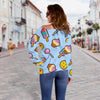 Emoji Dessert Pattern Print Women Off Shoulder Sweatshirt-grizzshop