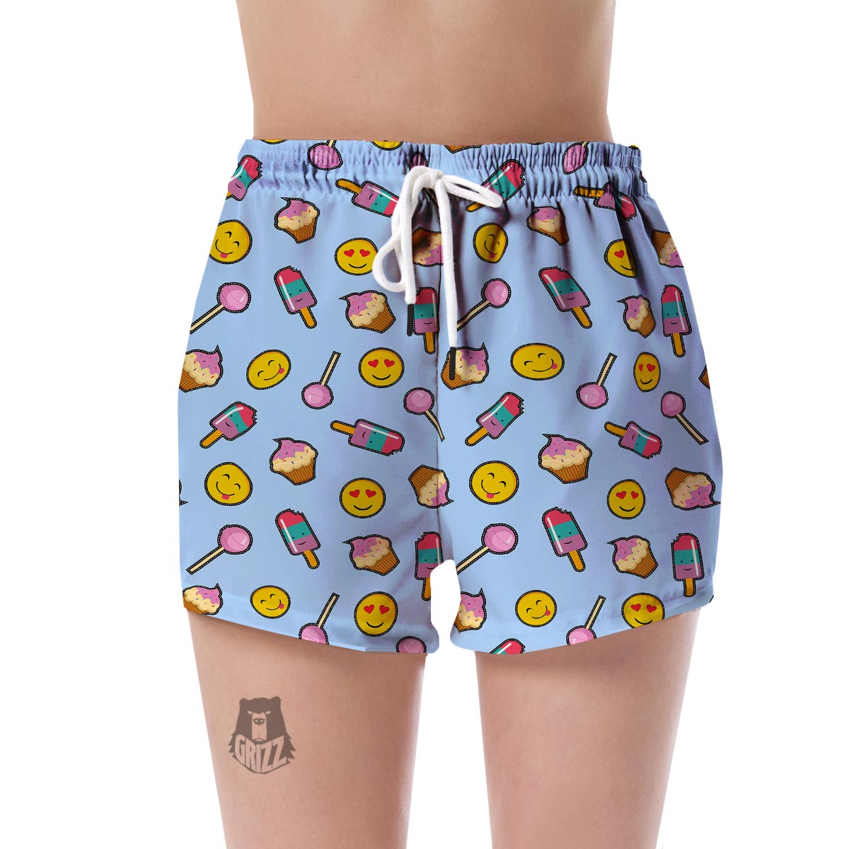 Emoji Dessert Pattern Print Women's Shorts-grizzshop