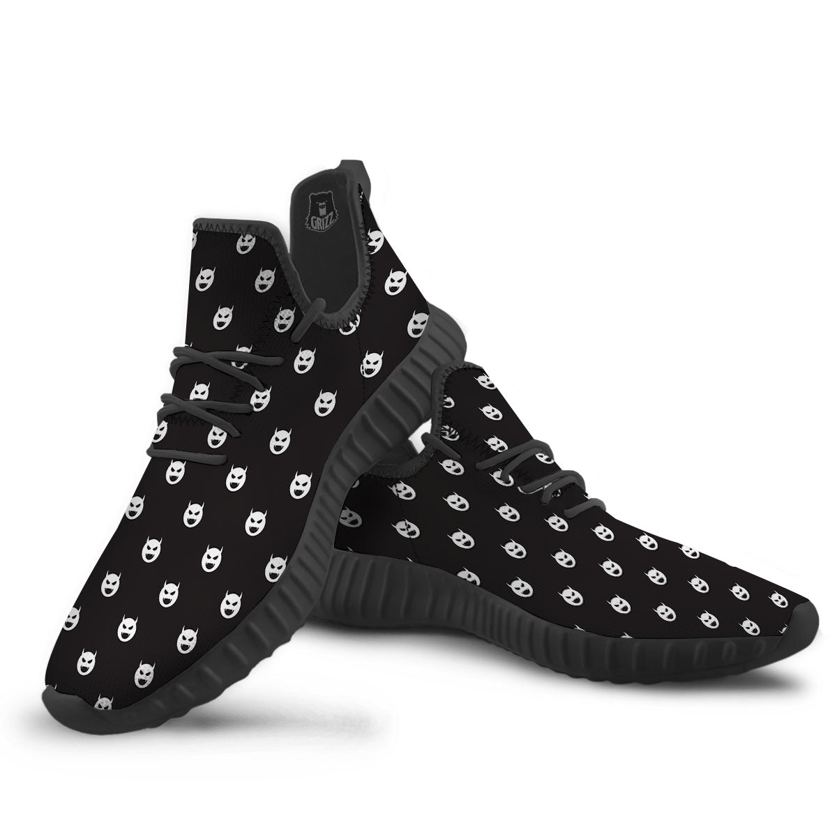 Emoji Devil Print Pattern Black Walking Shoes-grizzshop