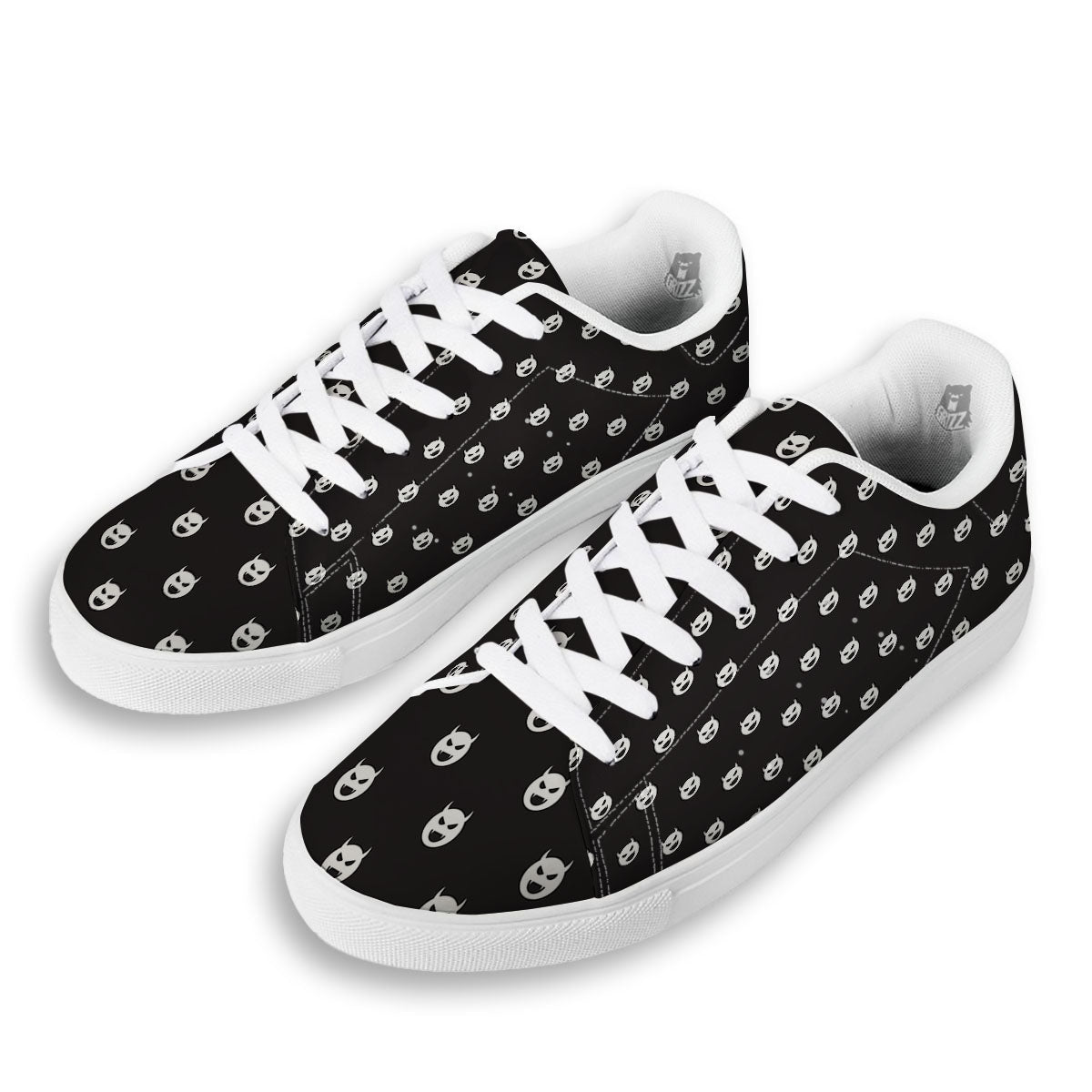 Emoji Devil Print Pattern White Low Top Sneakers-grizzshop