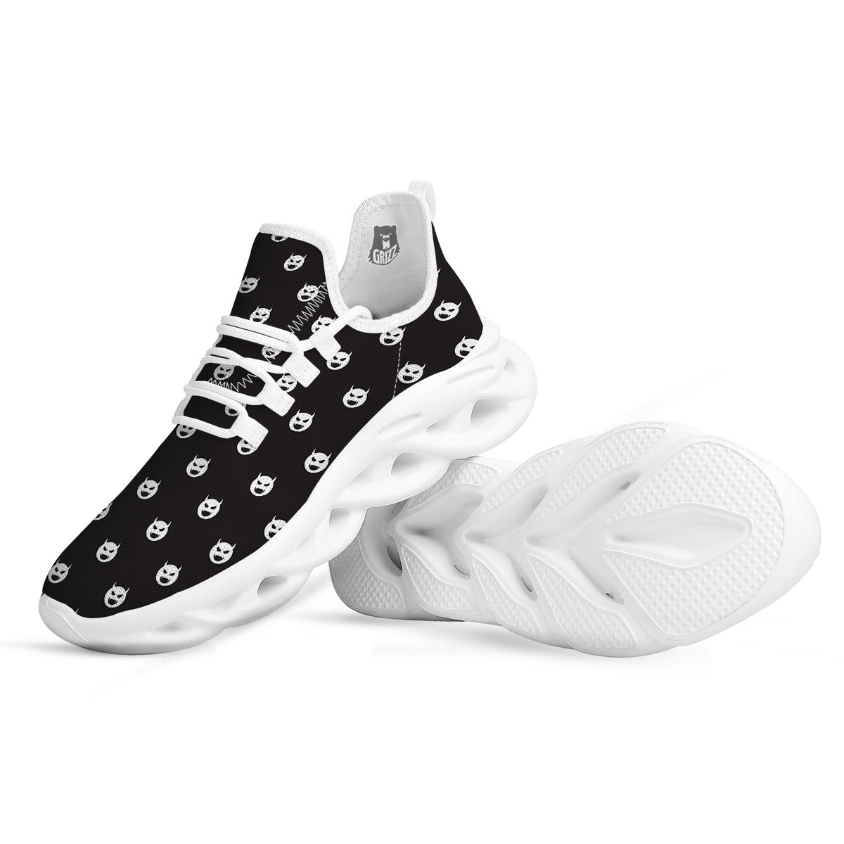 Emoji Devil Print Pattern White Running Shoes-grizzshop