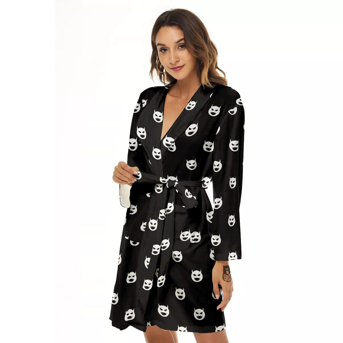 Emoji Devil Print Pattern Women's Robe-grizzshop