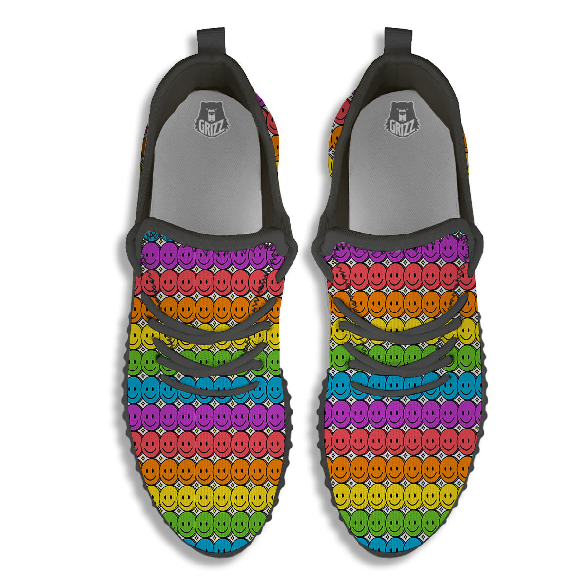 Emoji Faces Colorful Print Pattern Black Walking Shoes-grizzshop