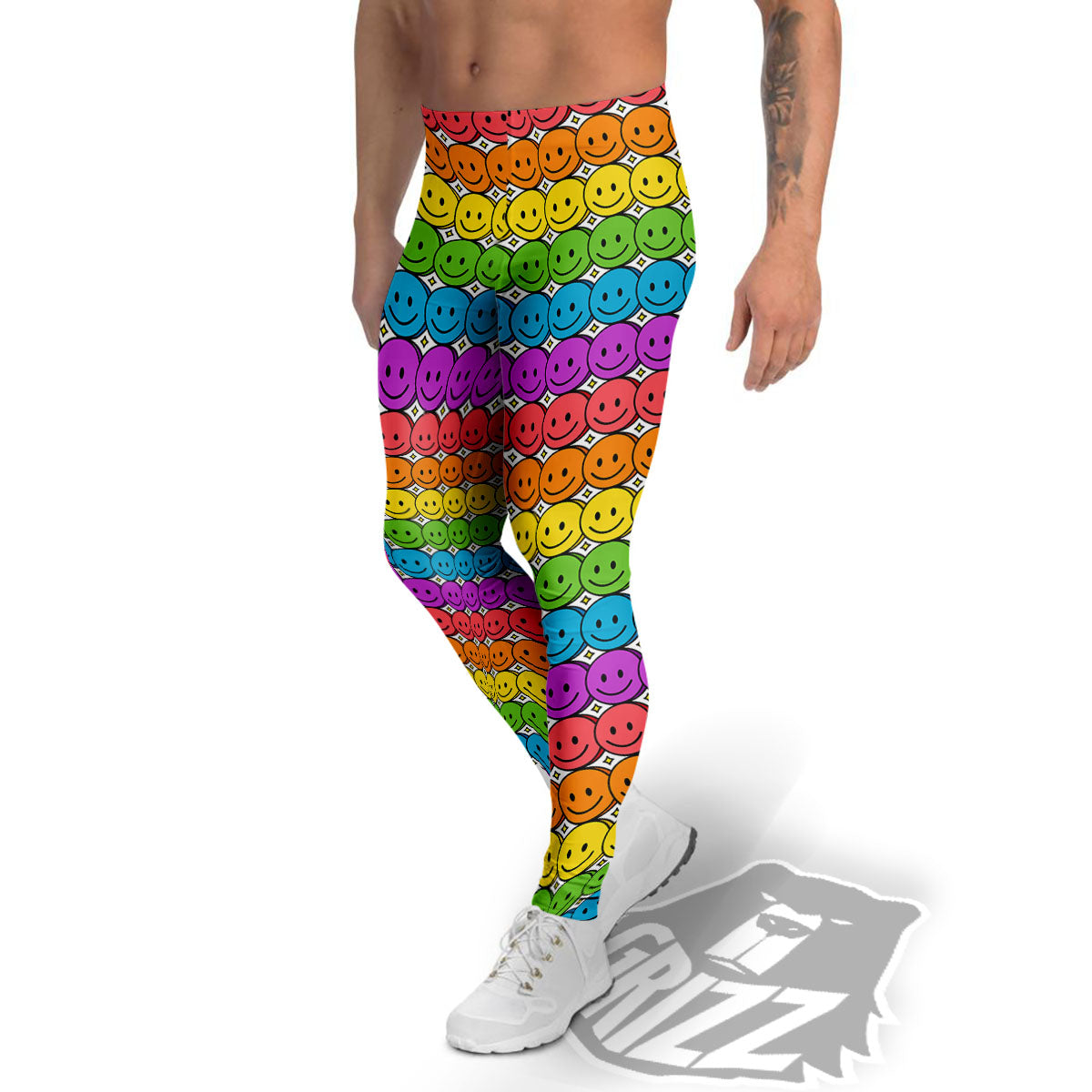 Emoji Faces Colorful Print Pattern Men's Leggings-grizzshop