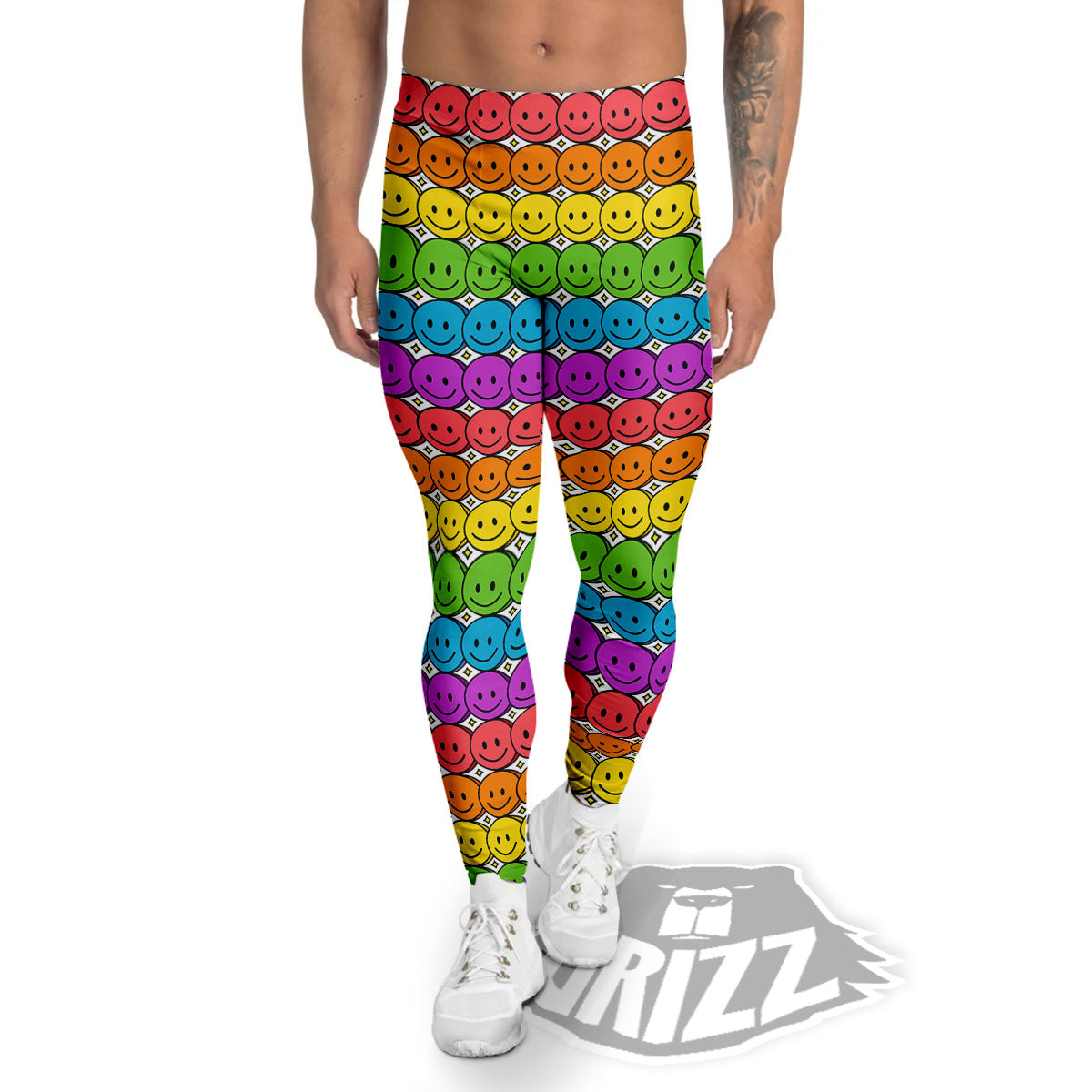 Emoji Faces Colorful Print Pattern Men's Leggings-grizzshop