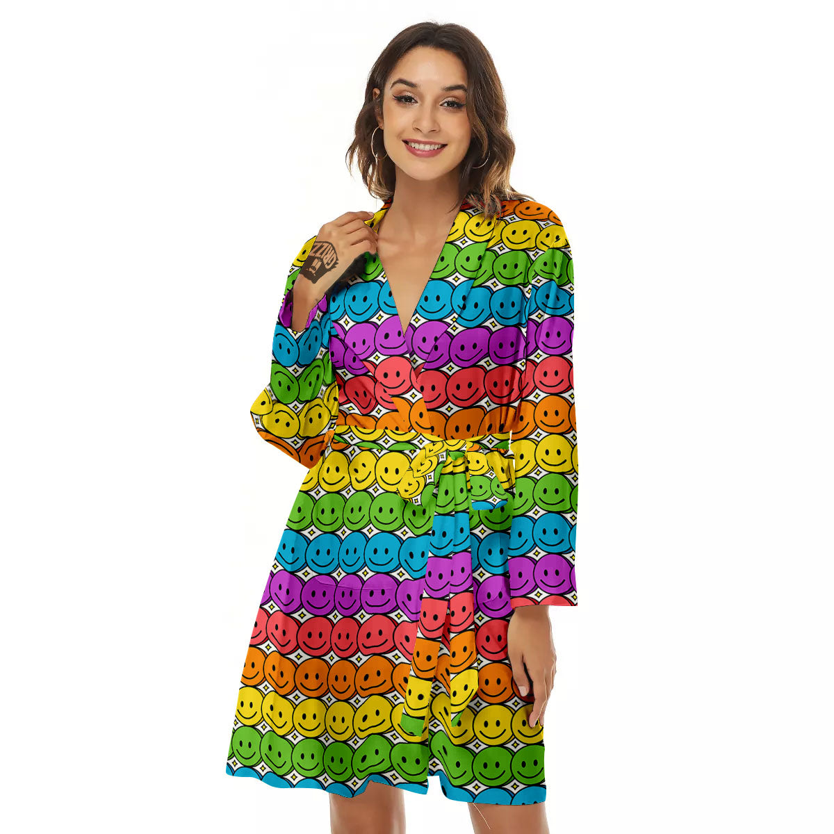 Emoji Faces Colorful Print Pattern Women's Robe-grizzshop