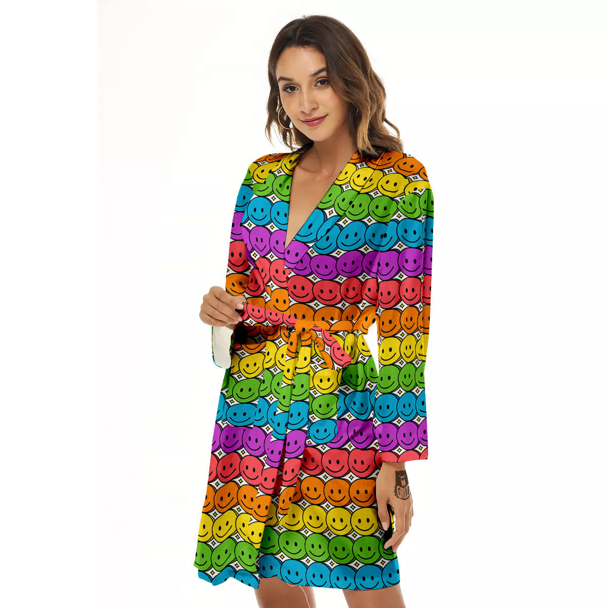 Emoji Faces Colorful Print Pattern Women's Robe-grizzshop