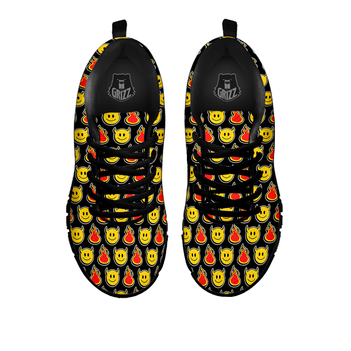 Emoji Fire And Devil Cute Print Pattern Black Sneaker-grizzshop