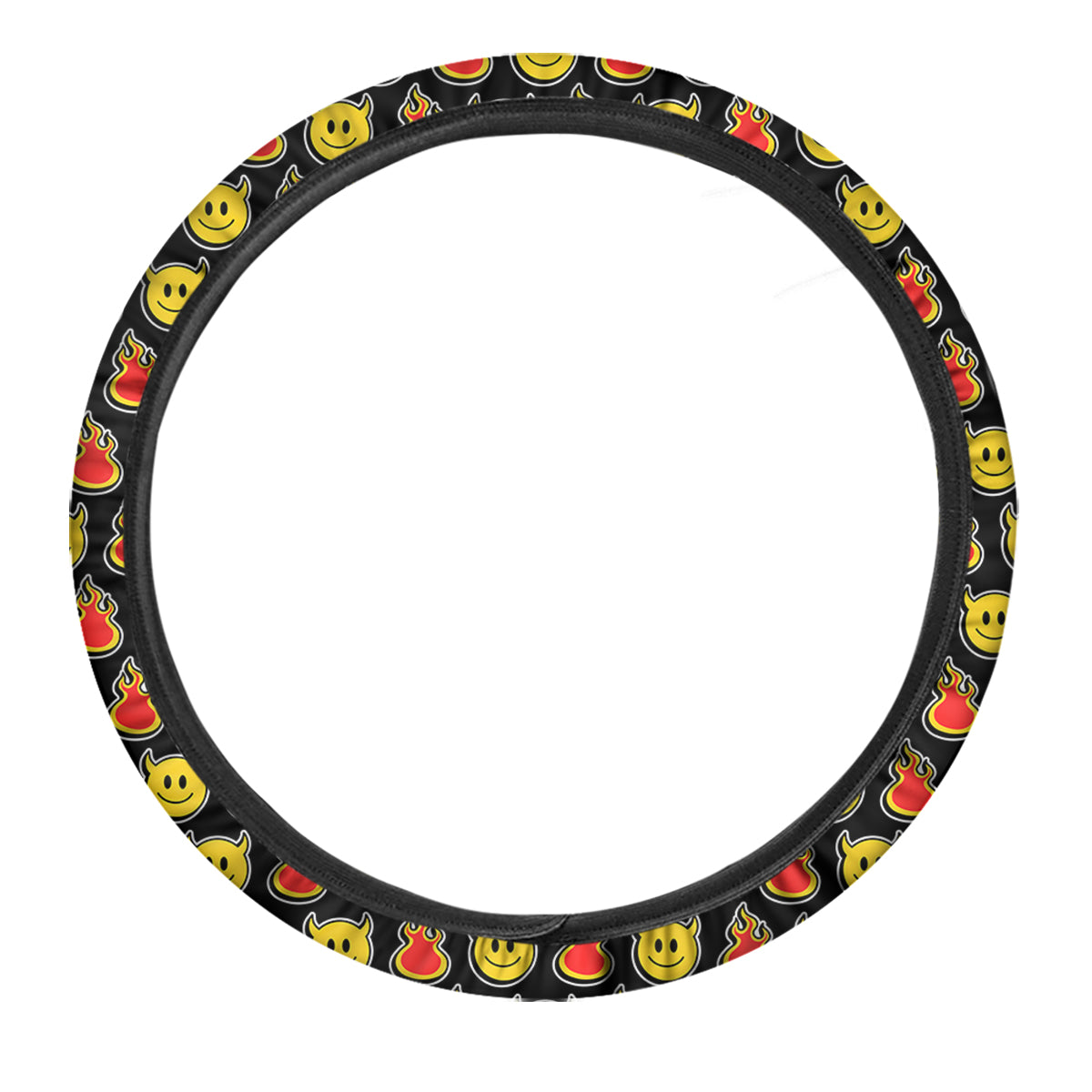 Emoji Fire And Devil Cute Print Pattern Car Steering Wheel Cover-grizzshop