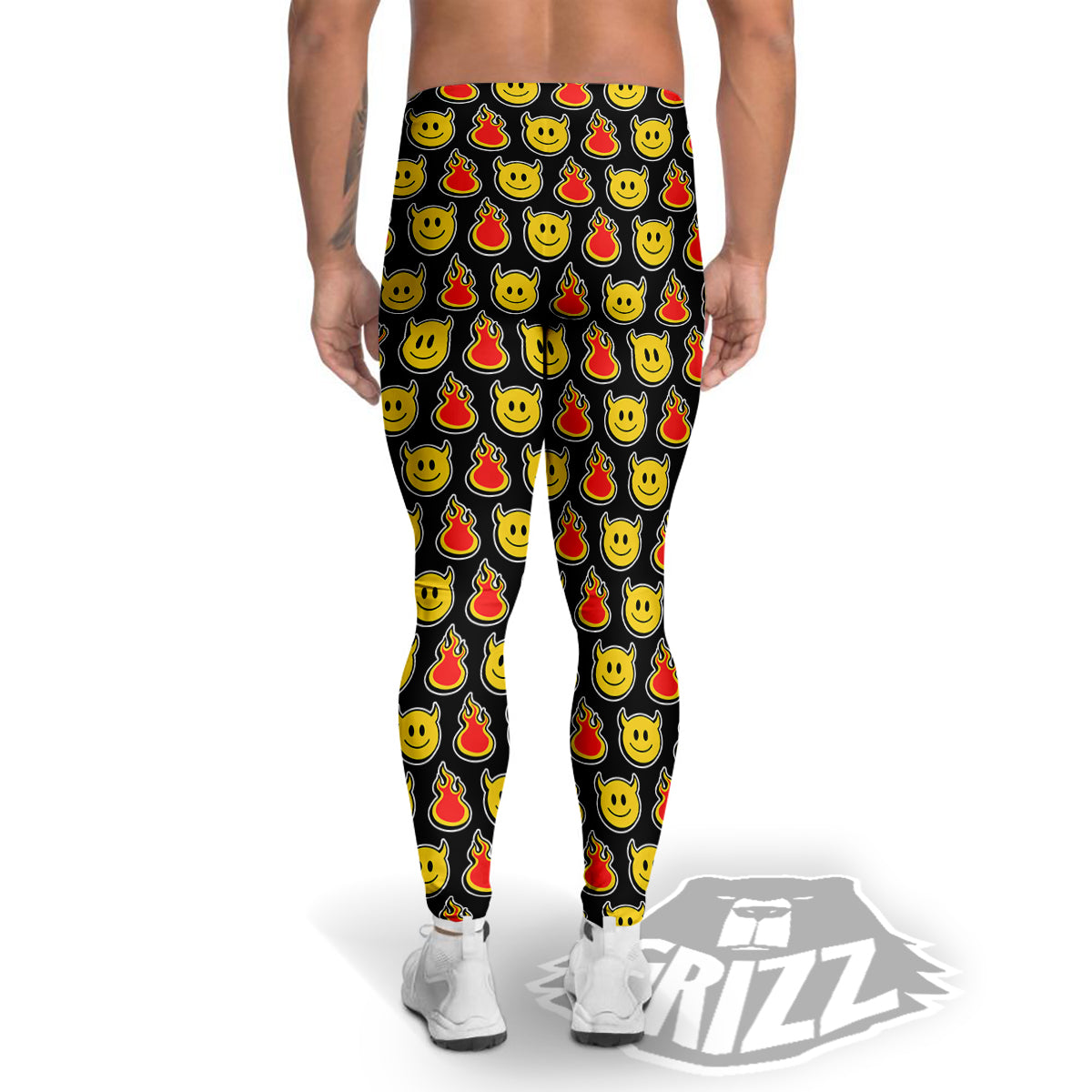 Emoji Fire And Devil Cute Print Pattern Men's Leggings-grizzshop