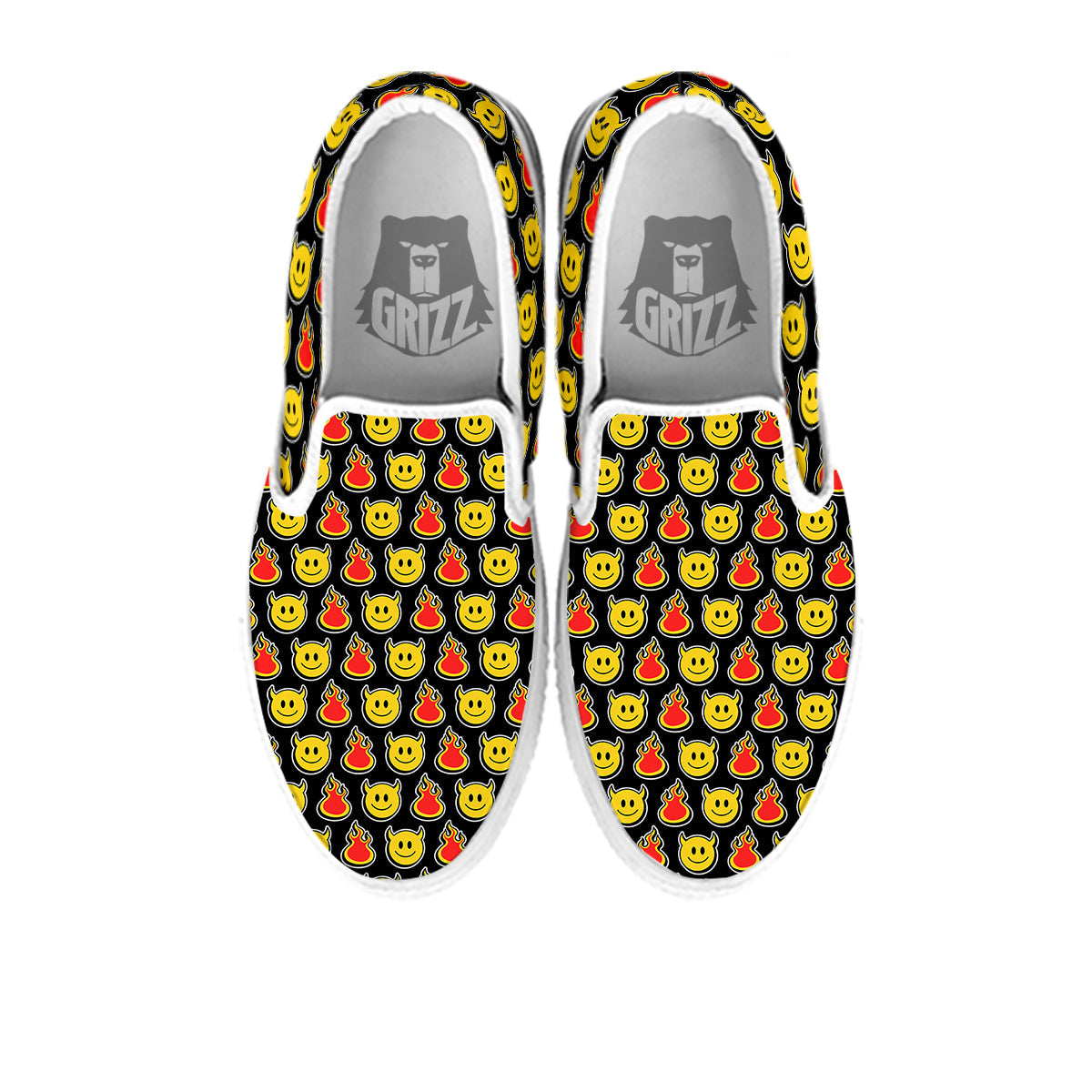 Emoji Fire And Devil Cute Print Pattern White Slip On Shoes-grizzshop