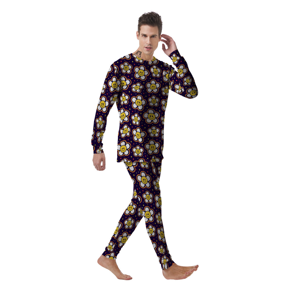 Emoji Flower Smile Print Pattern Men's Pajamas-grizzshop