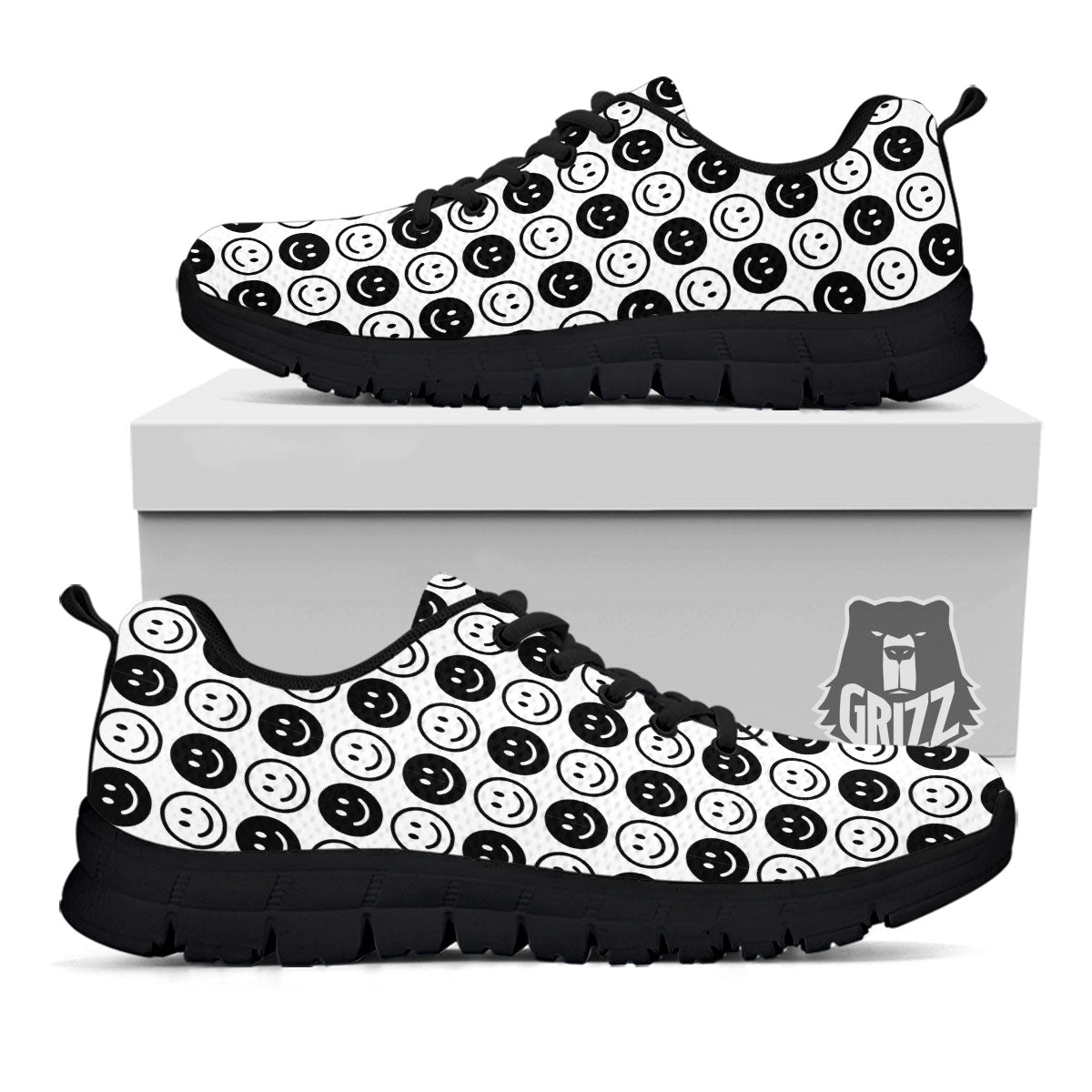 Emoji Funny Print Pattern Black Sneaker-grizzshop