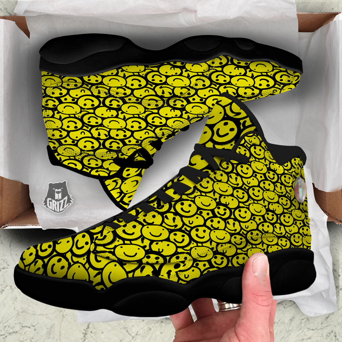 Emoji Graffiti Happy Print Pattern Black Basketball Shoes-grizzshop