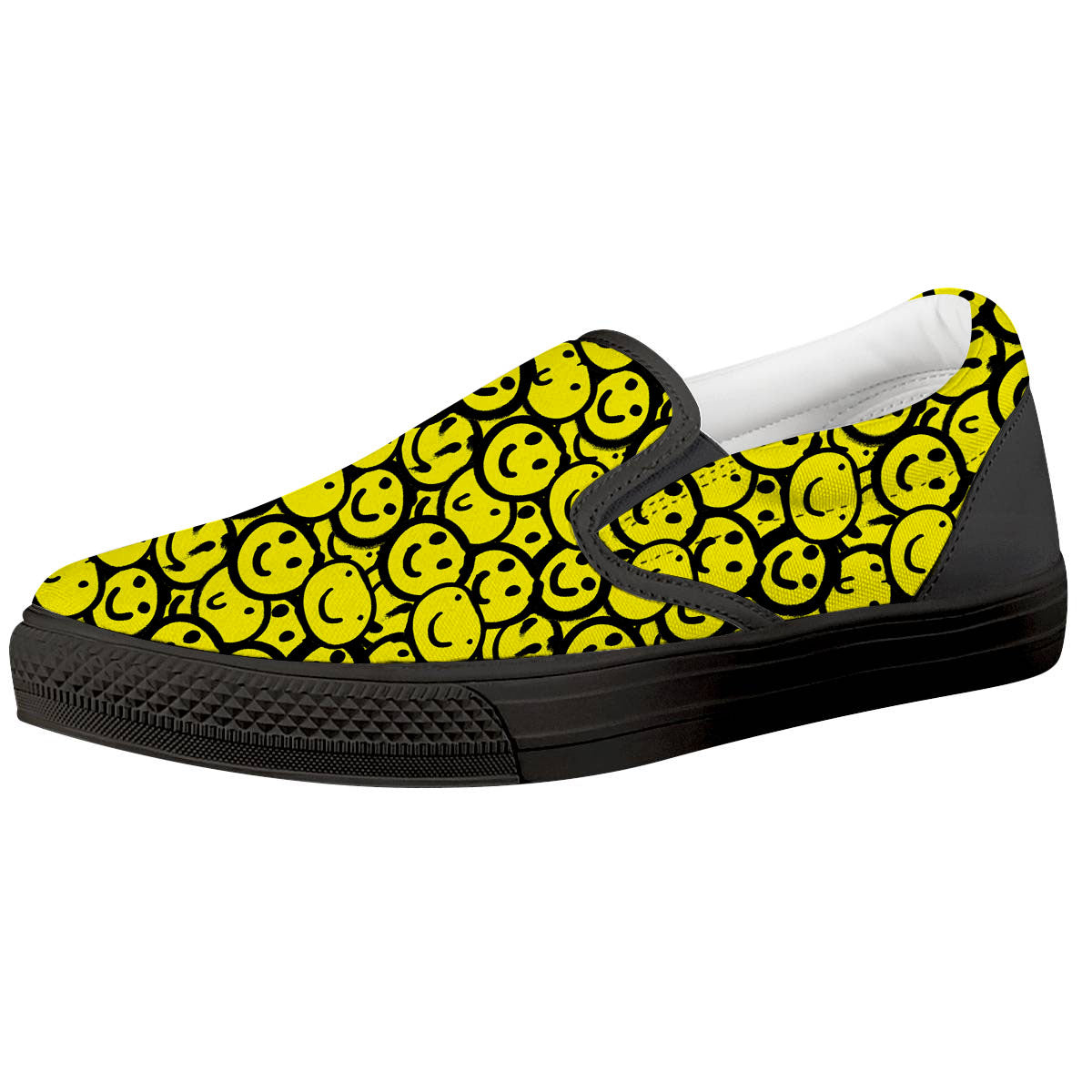 Emoji Graffiti Happy Print Pattern Black Slip On Shoes-grizzshop