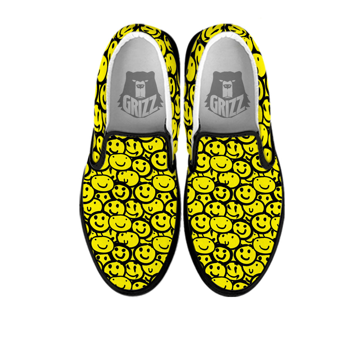 Emoji Graffiti Happy Print Pattern Black Slip On Shoes-grizzshop