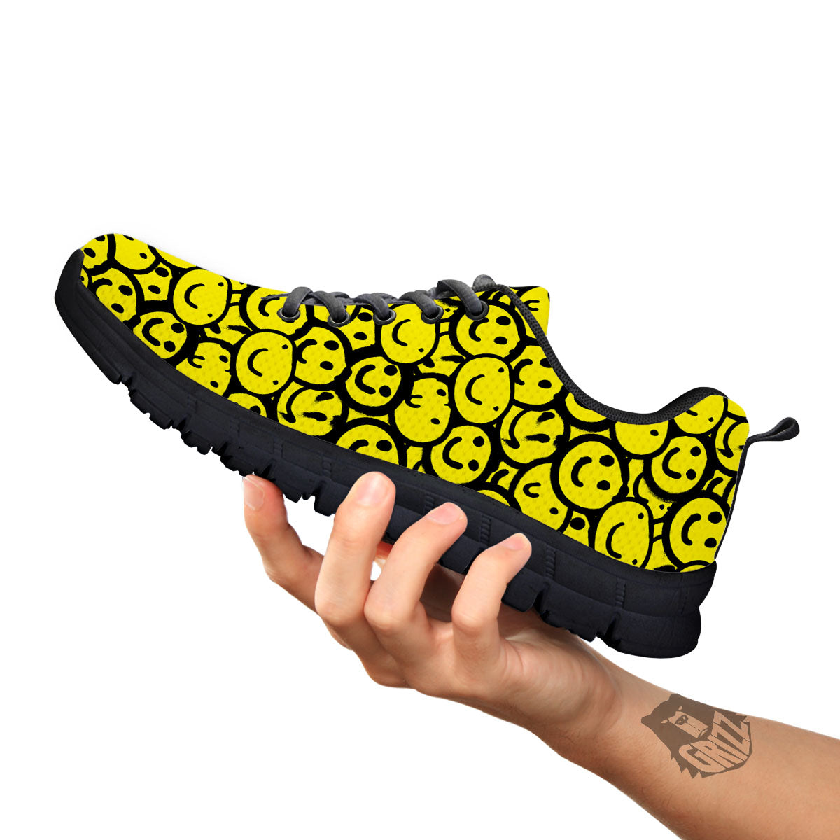 Emoji Graffiti Happy Print Pattern Black Sneaker-grizzshop