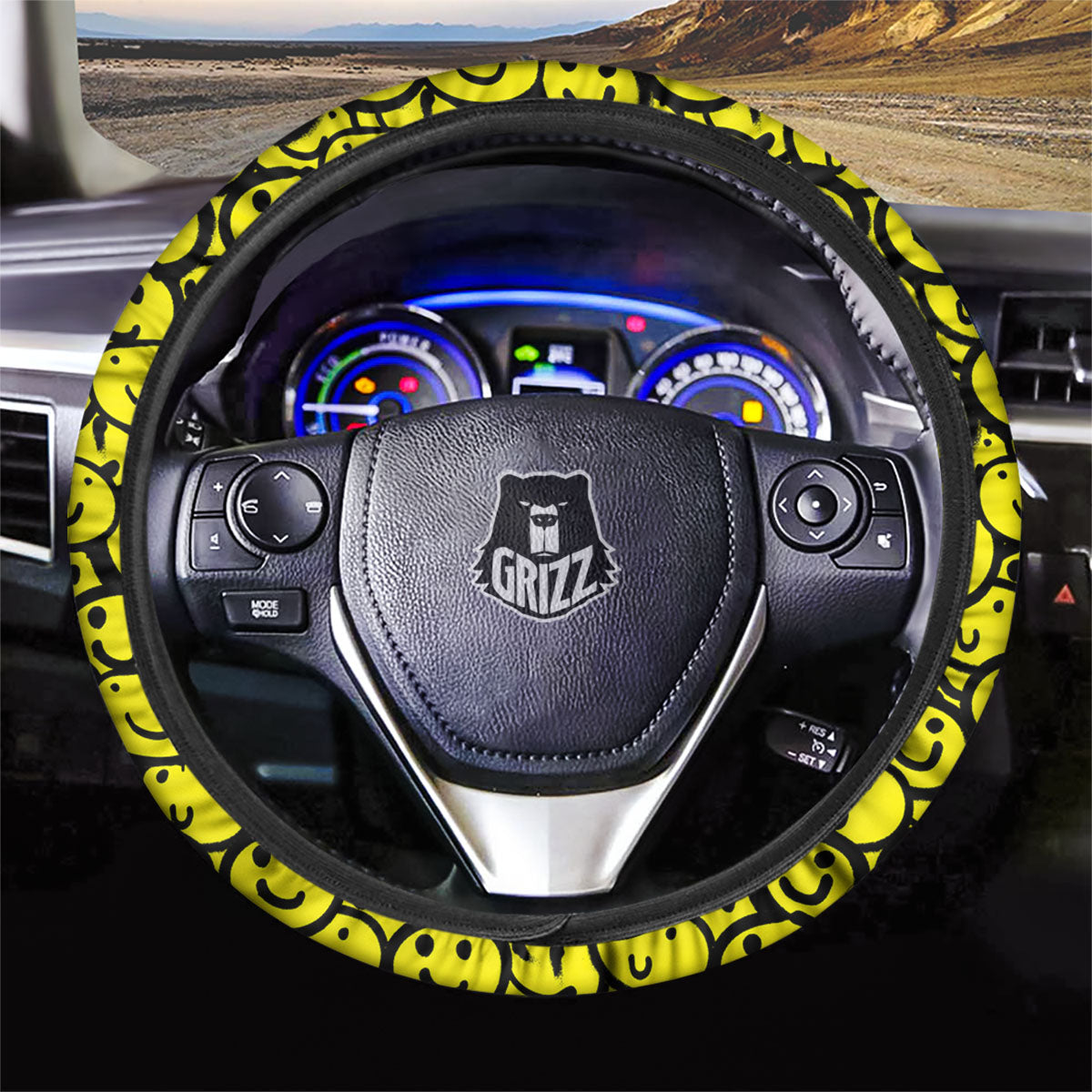 Emoji Graffiti Happy Print Pattern Car Steering Wheel Cover-grizzshop