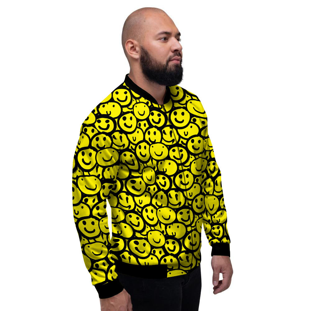 Emoji Graffiti Happy Print Pattern Men's Bomber Jacket-grizzshop