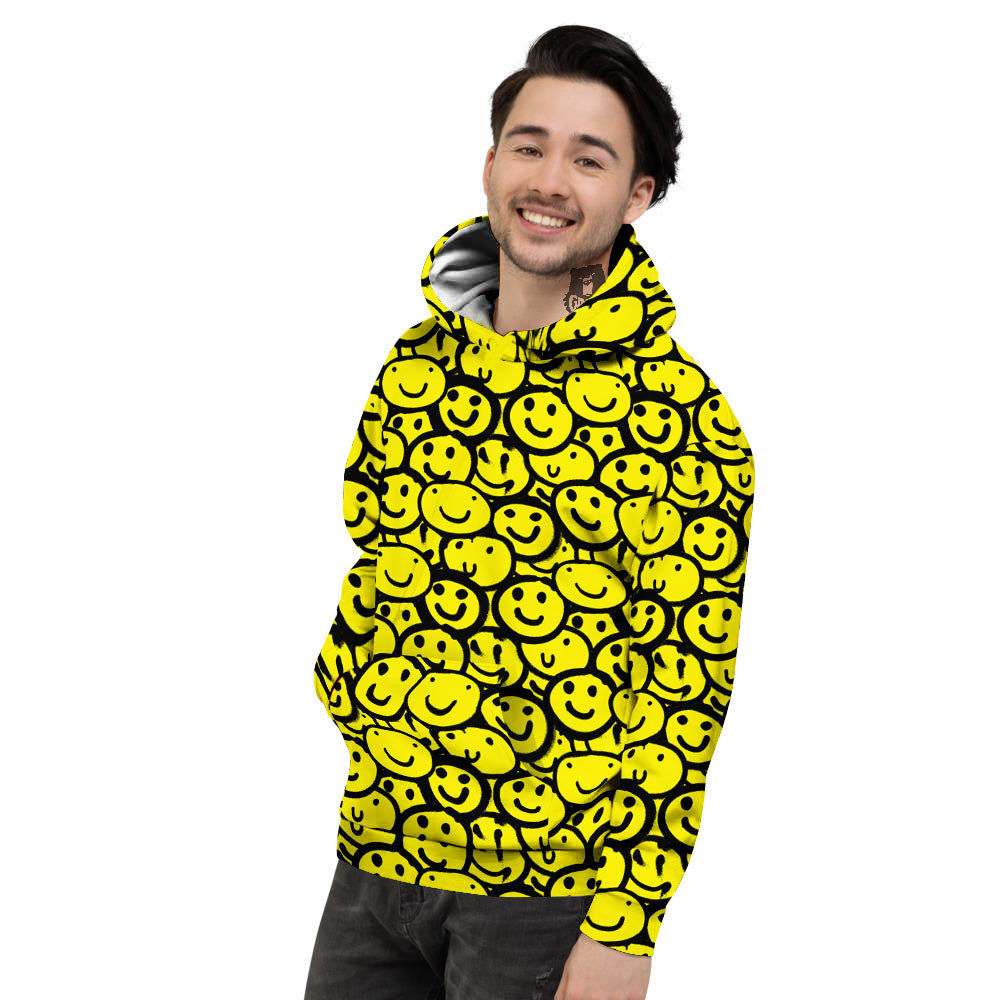 Emoji Graffiti Happy Print Pattern Men's Hoodie-grizzshop