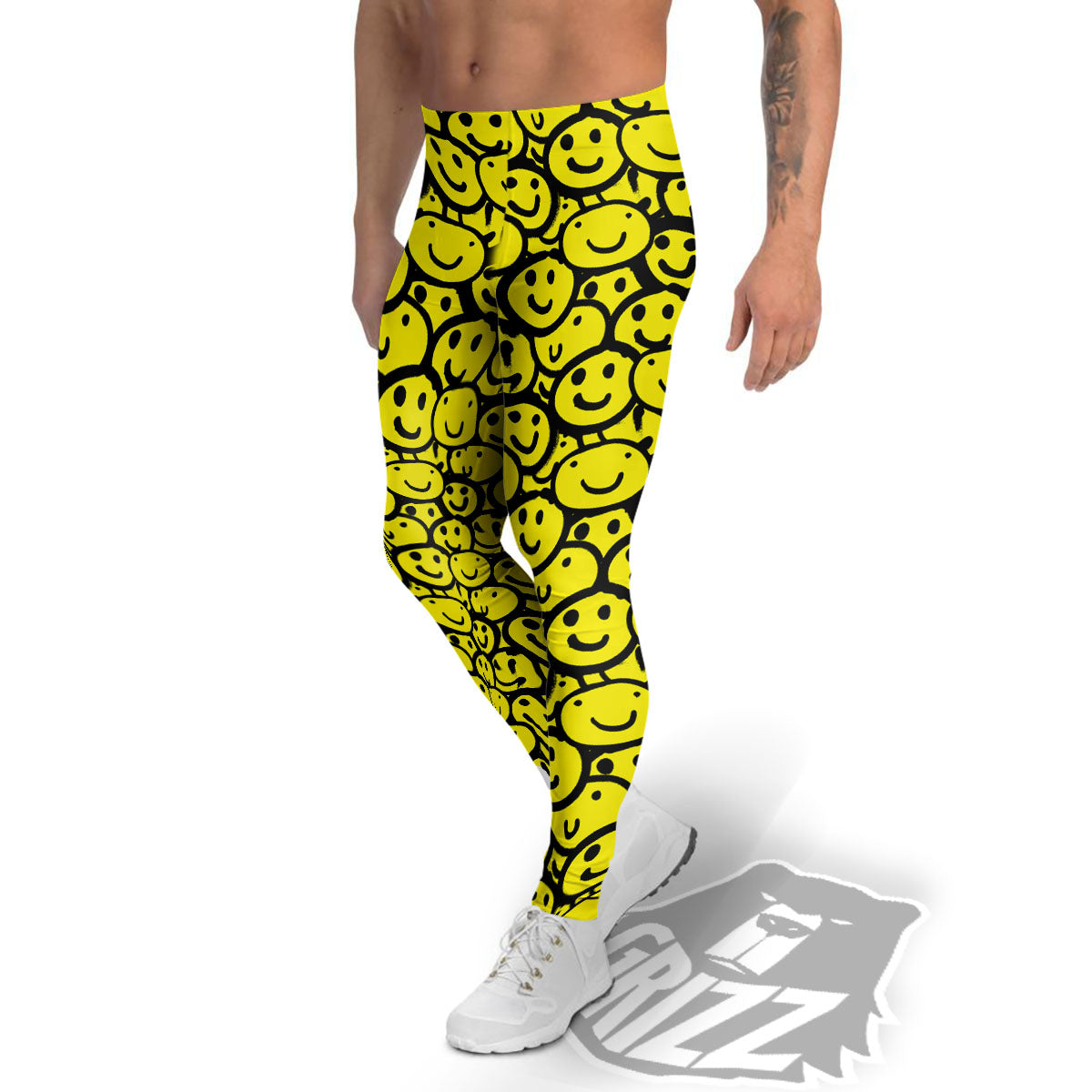 Emoji Graffiti Happy Print Pattern Men's Leggings-grizzshop