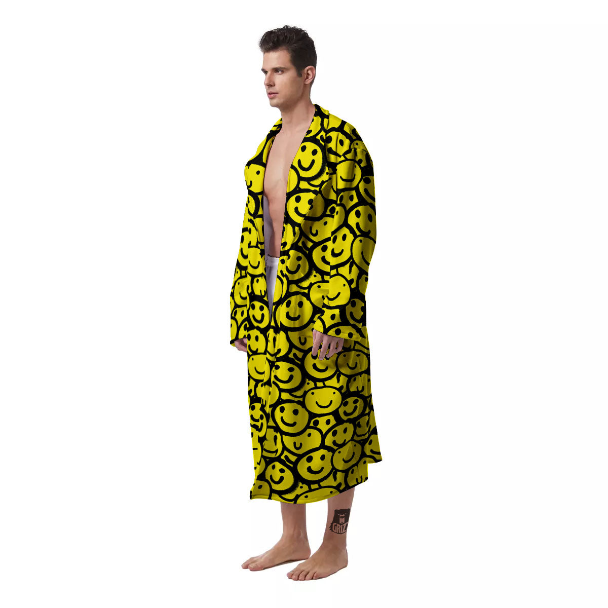 Emoji Graffiti Happy Print Pattern Men's Robe-grizzshop