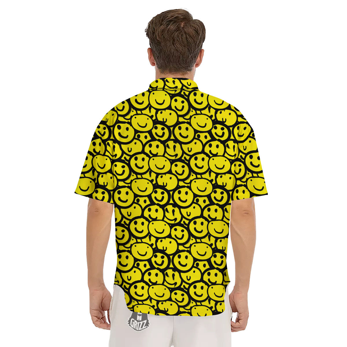 Emoji Graffiti Happy Print Pattern Men's Short Sleeve Shirts-grizzshop