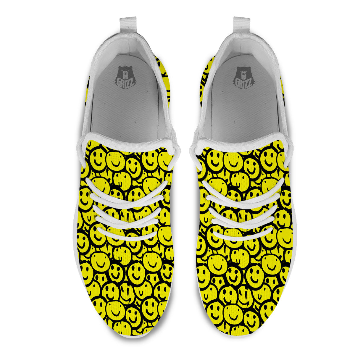 Emoji Graffiti Happy Print Pattern White Athletic Shoes-grizzshop