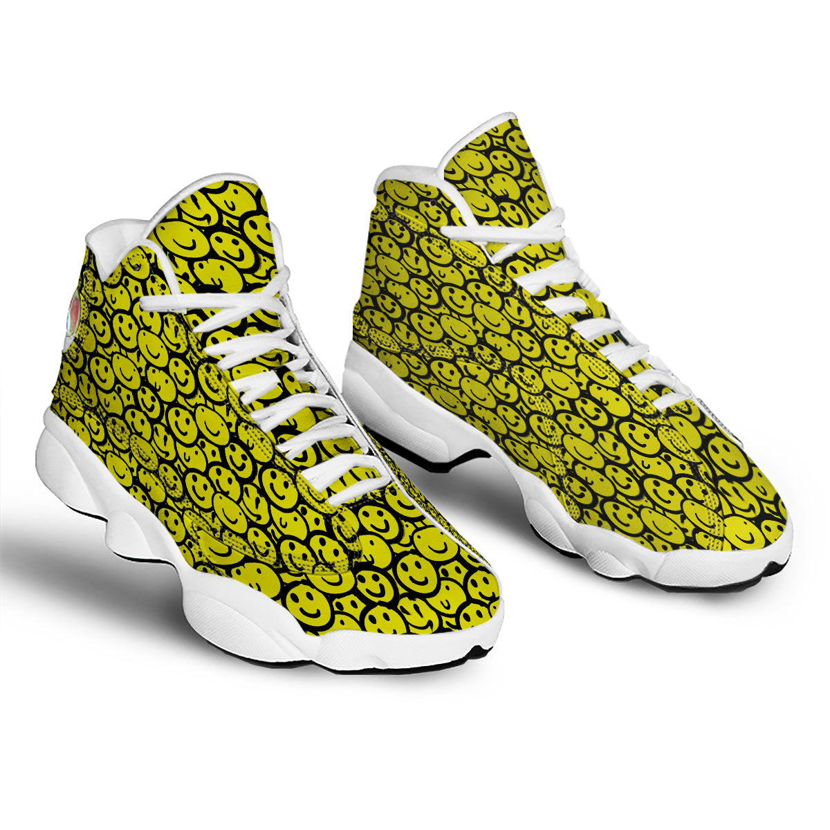 Emoji Graffiti Happy Print Pattern White Basketball Shoes-grizzshop