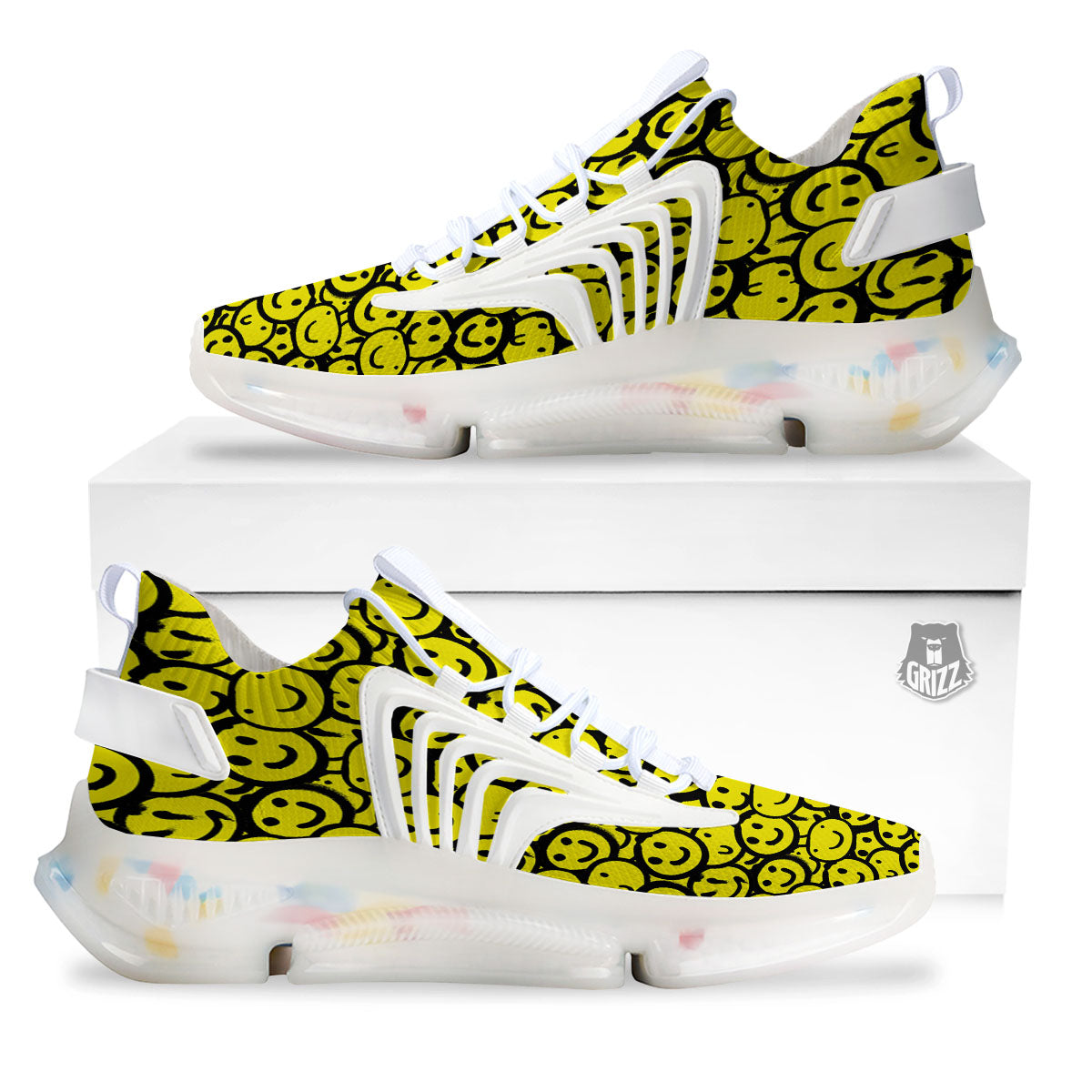Emoji Graffiti Happy Print Pattern White Gym Shoes-grizzshop
