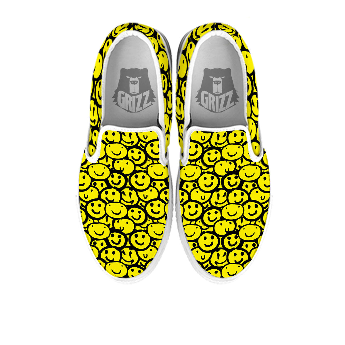 Emoji Graffiti Happy Print Pattern White Slip On Shoes-grizzshop