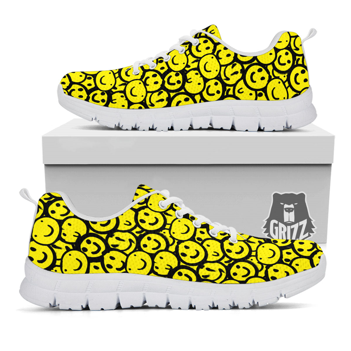 Emoji Graffiti Happy Print Pattern White Sneaker-grizzshop