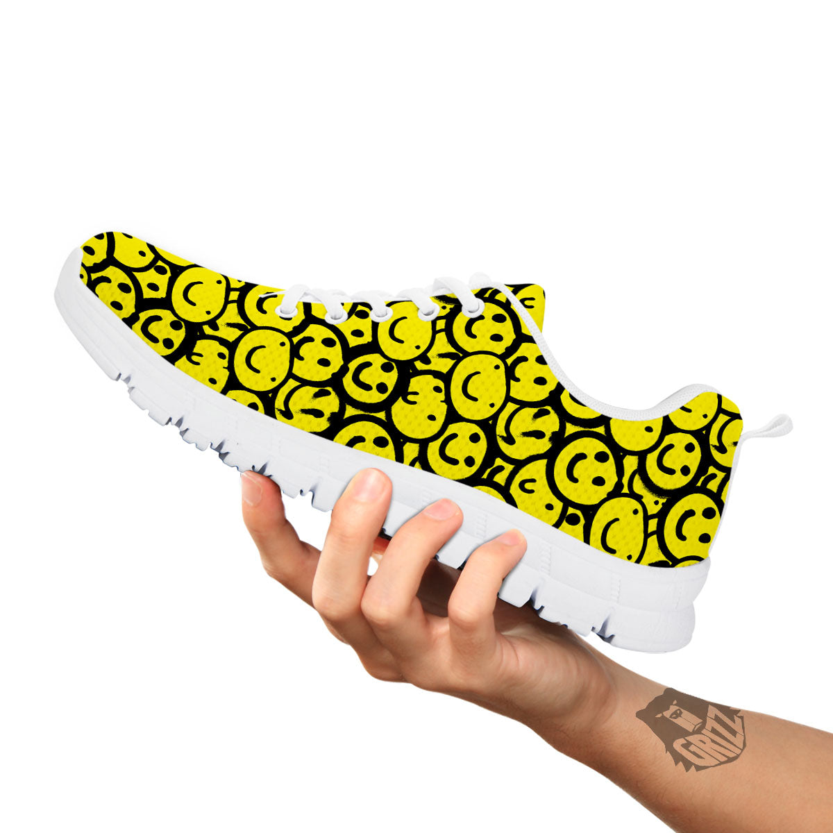 Emoji Graffiti Happy Print Pattern White Sneaker-grizzshop