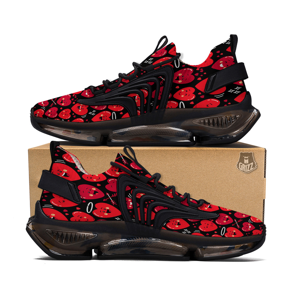 Emoji Hearts Print Pattern Black Gym Shoes-grizzshop