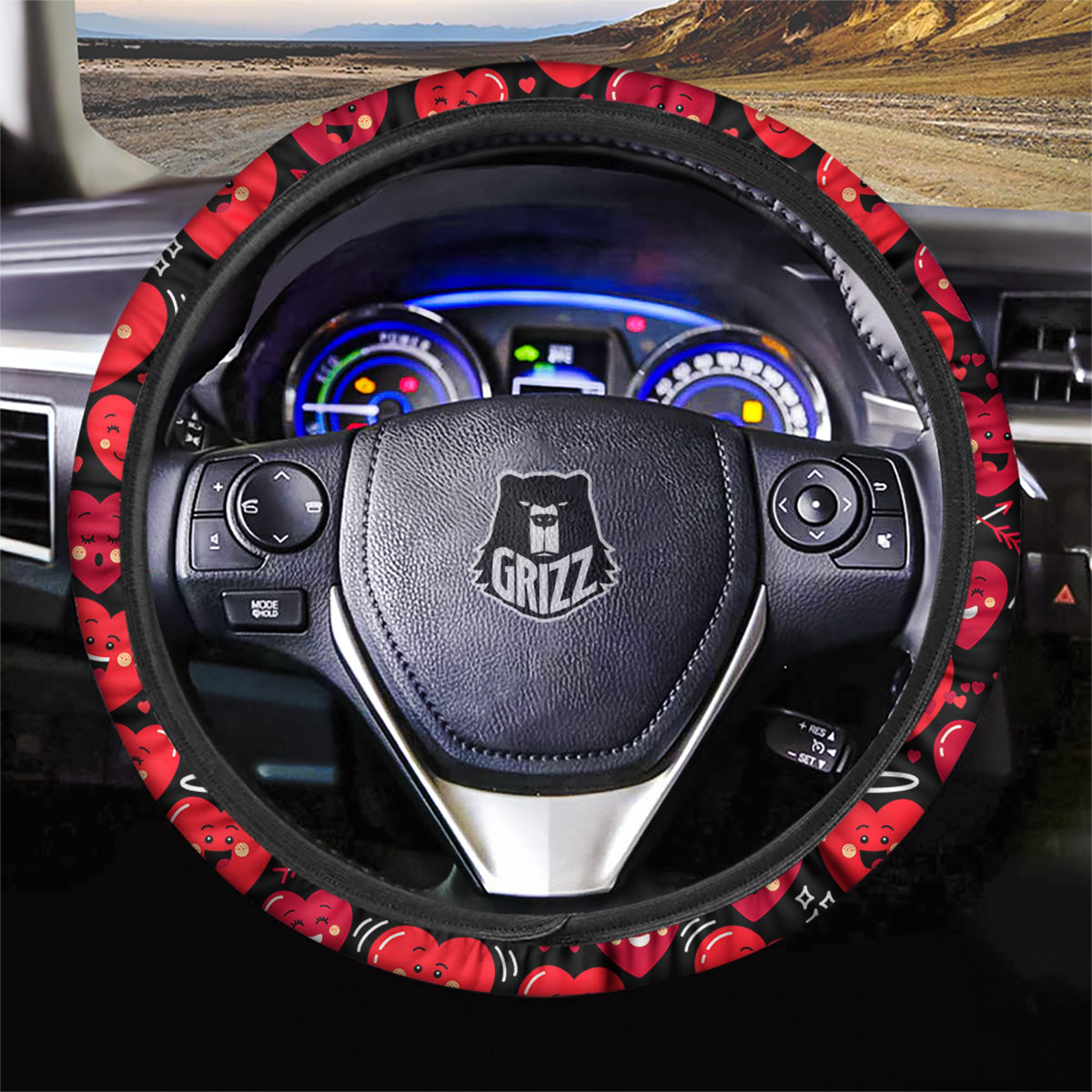 Emoji Hearts Print Pattern Car Steering Wheel Cover-grizzshop
