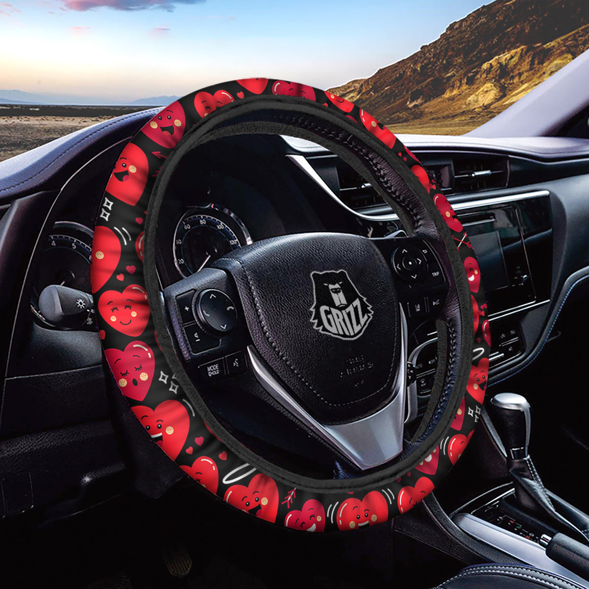 Emoji Hearts Print Pattern Car Steering Wheel Cover-grizzshop