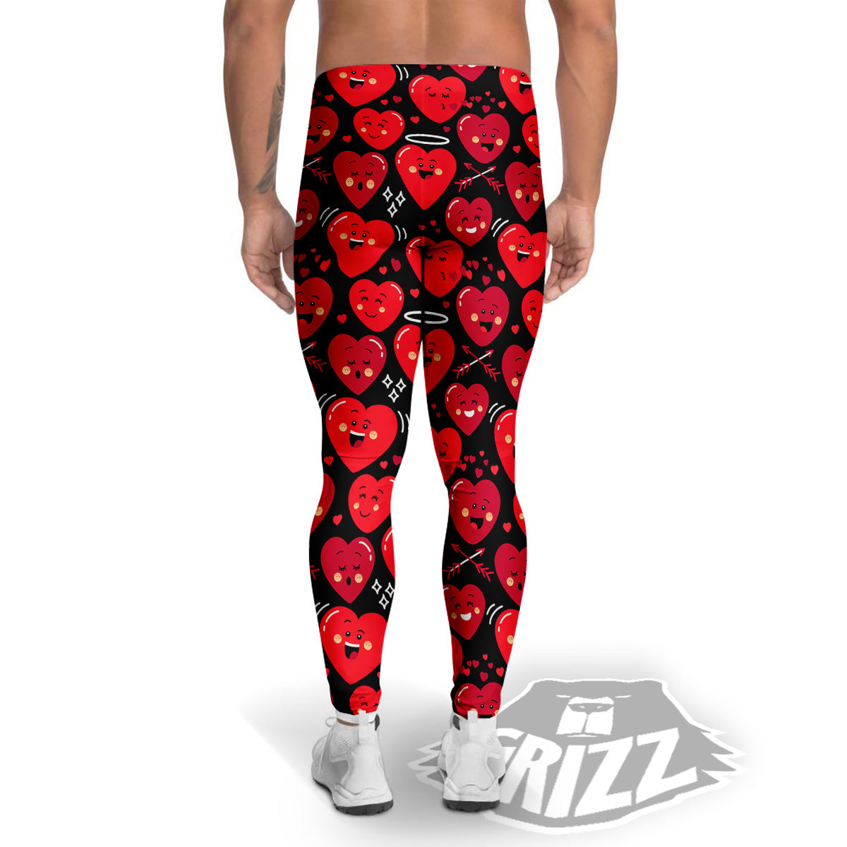 Emoji Hearts Print Pattern Men's Leggings-grizzshop