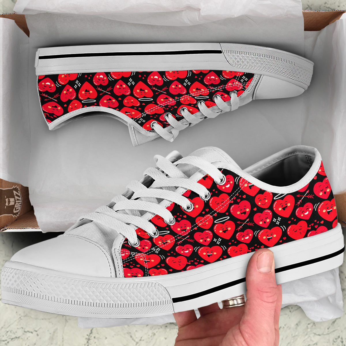 Emoji Hearts Print Pattern White Low Top Shoes-grizzshop