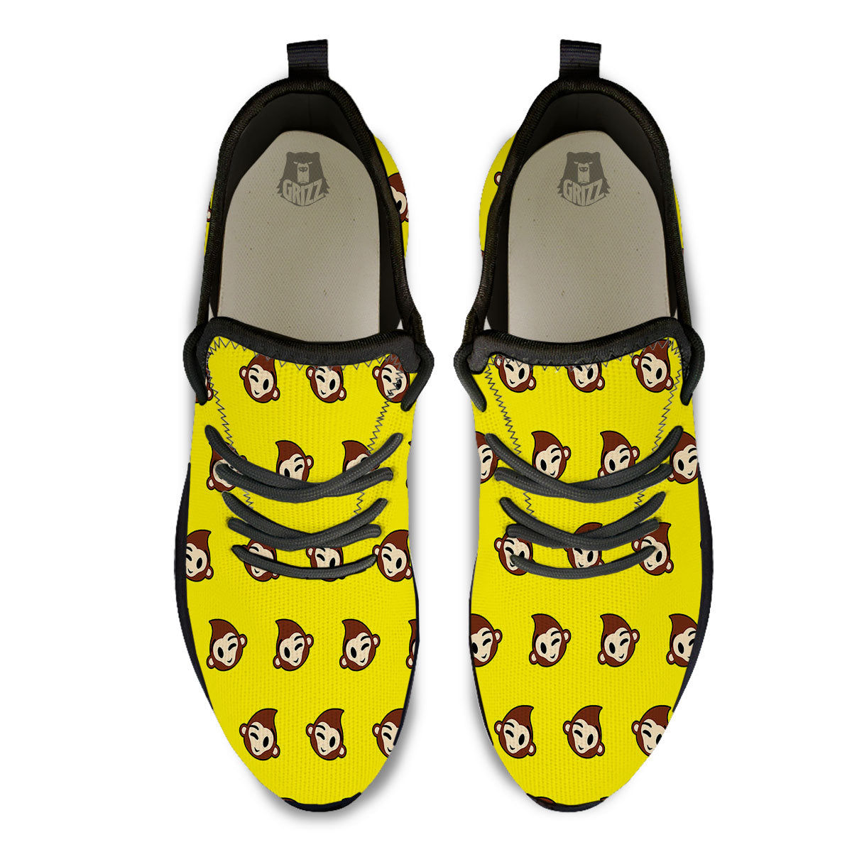 Emoji Monkey Print Pattern Black Athletic Shoes-grizzshop